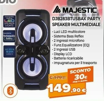 Expert New Majestic DJB-283 BT USB AX 150 W Sistema PA Trolley Nero offerta