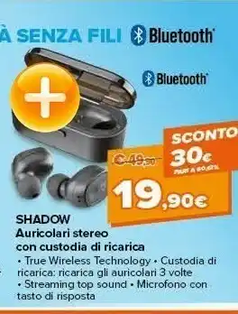 Expert Cellularline Shadow - Universale Auricolari Bluetooth In-ear Senza Fili Con Caricabatteria Portatile offerta