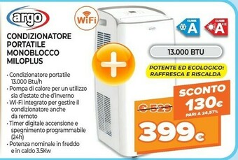 Argo Condizionatore Portatile Monoblocco Miloplus