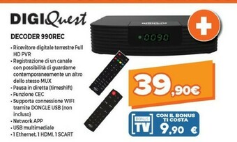 Digiquest DGQ990 HD - Decoder Terrestre Full HD REC - Doppio Telecomando