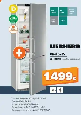 Expert Liebherr CNef 5735 Frigorifero Con Congelatore Libera Installazione Argento 402 L A+++ offerta
