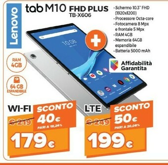 Expert Lenovo Tab M10 FHD Plus 26,2 Cm (10.3") Mediatek Wi-Fi 5 (802.11ac) Grigio offerta