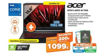 Expert Acer Nitro 5 AN515-56-795N Computer Portatile 39,6 Cm (15.6") Full HD Intel® Core™ I7 Di Undicesima Generazione 16 GB DDR4-SD offerta