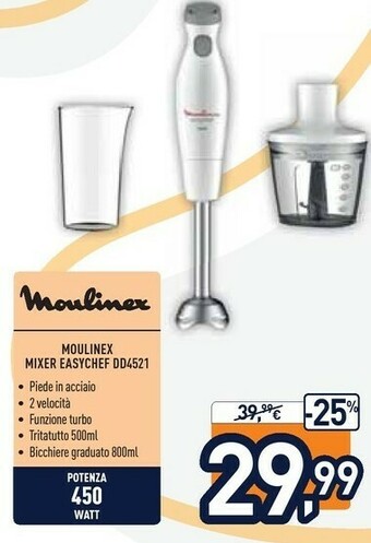 Unieuro Moulinex Easychef Frullatore 0,8 L Frullatore Ad Immersione Grigio, Bianco 450 W offerta