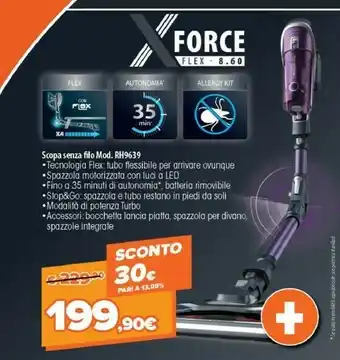 Expert Rowenta X-Force RH9639 XFORCE FLEX 8.60 Allergy, Scopa Ricaricabile, Aspirapolvere Con Tubo Flessibile Per Raggiungere Ogni P offerta
