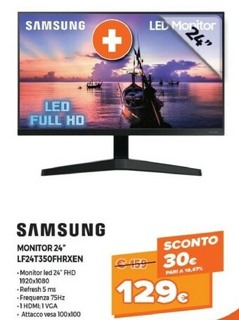 Expert Samsung LF24T350FHU 61 Cm (24") 1920 X 1080 Pixel Full HD LED Nero offerta