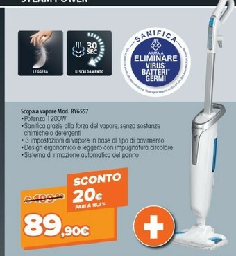 Expert Rowenta RY6557 Pulitore A Vapore Verticale Blu, Argento, Bianco 1200 W offerta