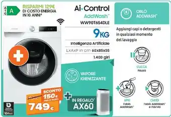 Expert Samsung WW90T654DLE Lavatrice Libera Installazione Caricamento Frontale 9 Kg 1400 Giri/min A Bianco offerta