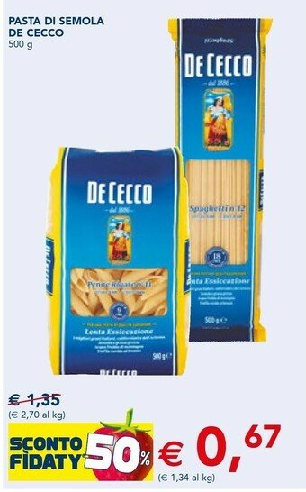 Esselunga De Cecco Penne Liscie 500 G(ml) offerta
