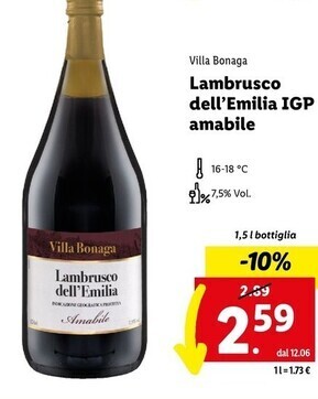 Lidl Villa bonaga lambrusco dell' emilia igp offerta