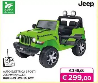 Universo Bimbo globo AUTO ELETTRICA 2 POSTI JEEP WRANGLER RUBICON LIME RC 12/V offerta