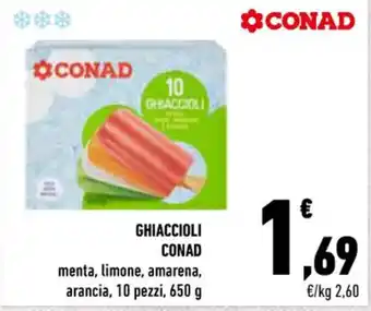 Conad GHIACCIOLI CONADmenta, limone, amarena, arancia, 10 pezzi, 650 g 10 pezzi, 650 g offerta