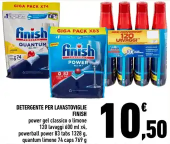 Conad DETERGENTE PER LAVASTOVIGLIE FINISH power gel classico o limone 120 lavaggi 600 ml x4 offerta