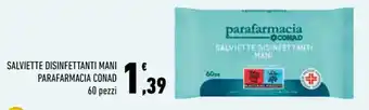 Conad SALVIETTE DISINFETTANTI MANI PARAFARMACIA CONAD 60 pezzi offerta