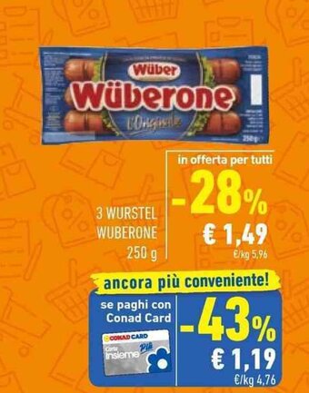 Conad 3 WURSTEL WUBERONE 250 g offerta