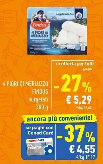 Conad 4 FIORI DI MERLUZZO FINDUS surgelati 300 g offerta