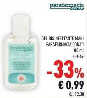 Conad GEL DISINFETTANTE MANI PARAFARMACIA CONAD 80 ml offerta