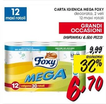 CARTA IGIENICA MEGA FOXY decorata, 2 veli 12 maxi rotoli