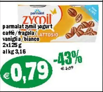 Il Castoro Supermercati parmalat zymil yogurt caffe/fragola/LATTOSIO vaniglia/bianco 2x125 g offerta