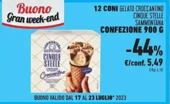 Conad 12 CONI GELATO CROCCANTINO CINQUE STELLE SAMMONTANA CONFEZIONE 900 G offerta