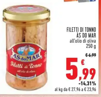 Conad FILETTI DI TONNO AS DO MAR all'olio di oliva 250g offerta