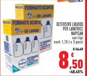Conad DETERSIVO LIQUIDO PER LAVATRICE NAPISAN vari tipi conf. 1,15 lx 3 pezzi offerta