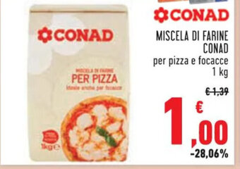 Conad MISCELA DI FARINE CONAD per pizza e focacce 1 kg offerta
