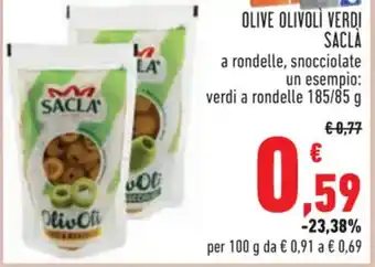 Conad OLIVE OLIVOLI VERDI SACLA 185/85g offerta