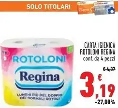 Conad City Regina carta igienica rotoloni offerta