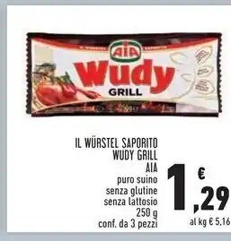 Conad Superstore Aia il wurstel saporito wudy grill puro suino senza glutine offerta