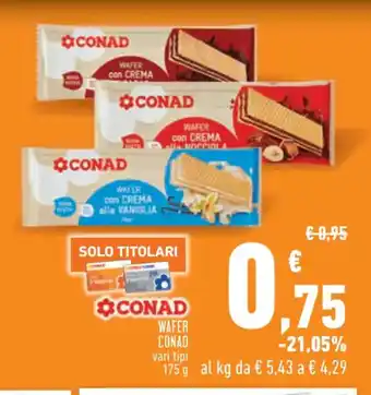 Conad WAFER CONAD vari tipi 175g offerta