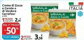 Carrefour Carrefour - Crema Di Zucca E Carote Surgelata 600 G(ml) offerta