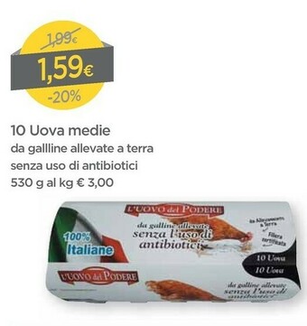 DPiù L'uovo del podere 10 Uova Medie Da Galline Allevate A Terra Senza Uso Di Antibiotici offerta