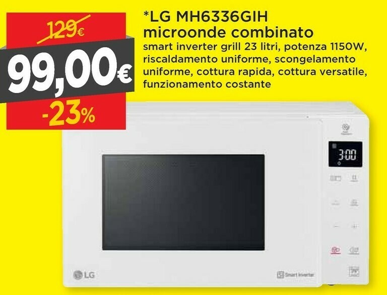 LG MH6336GIH Forno A Microonde Superficie Piana Microonde Combinato 23 L  1150 W Bianco offerta di DPiù