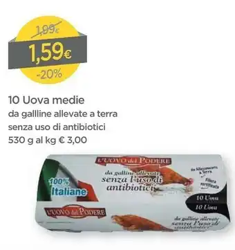 DPiù L'uovo del podere 10 Uova Medie Da Galline Allevate A Terra Senza Uso Di Antibiotici offerta