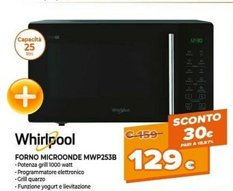 Expert Whirlpool MWP 253 B Superficie Piana Microonde Con Grill 25 L 900 W Nero offerta