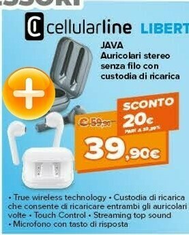Expert Cellularline Java - Universale Auricolari TWS Con Custodia Di Ricarica Nero offerta