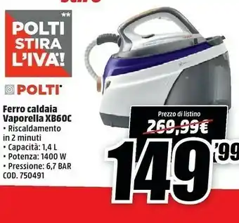 MediaWorld Polti Ferro Caldaia Vaporella Xb60c offerta