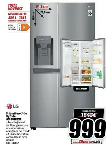 MediaWorld LG Frigorifero Side By Side Gsl481pzxz offerta