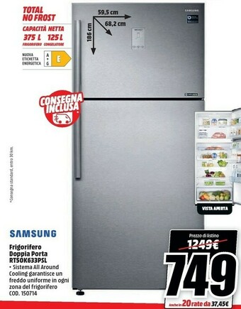 MediaWorld Samsung Frigorifero Doppia Porta Rt50k633psl offerta
