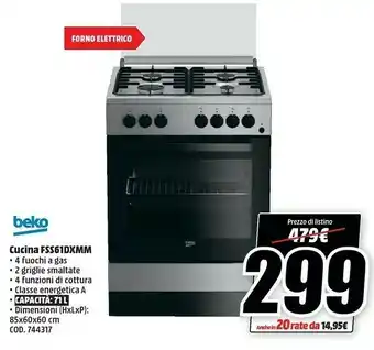 MediaWorld Beko FSS61DXMM Cucina offerta
