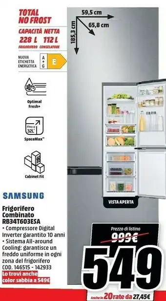 MediaWorld Samsung Frigorifero Combinato RB34T603ESA offerta