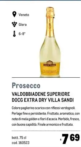 Metro Villa sandi valdobbiadene superiore docg extra dry offerta