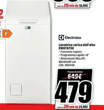 Electrolux EW6T473U Lavatrice Libera Installazione Caricamento Dall'alto Bianco 7 Kg 1300 Giri/min A+++