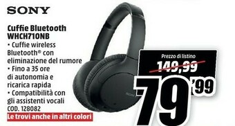 MediaWorld Sony WH CH710 N - Cuffie Bluetooth Senza Fili, Over Ear, Con Noise Cancelling, Microfono Integrato E Batteria Fino A 35 Ore ( offerta