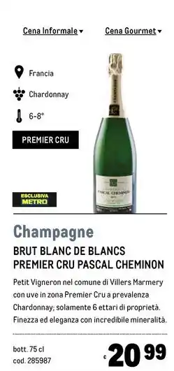 Metro Pascal cheminon brut blanc de blancs premier cru offerta