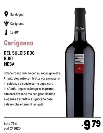 Metro Mesa del sulcis doc buio offerta