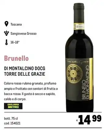 Metro Torre delle grazie brunello di montalcino docg offerta