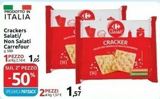 Carrefour Carrefour - Crackers Salati Con Granelli Di Sale In Superficie 500 G(ml) offerta