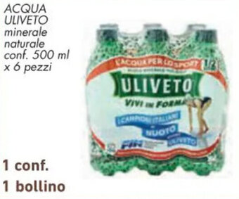 Conad ACQUA ULIVETO minerale naturale conf. 500 ml x 6 pezzi offerta